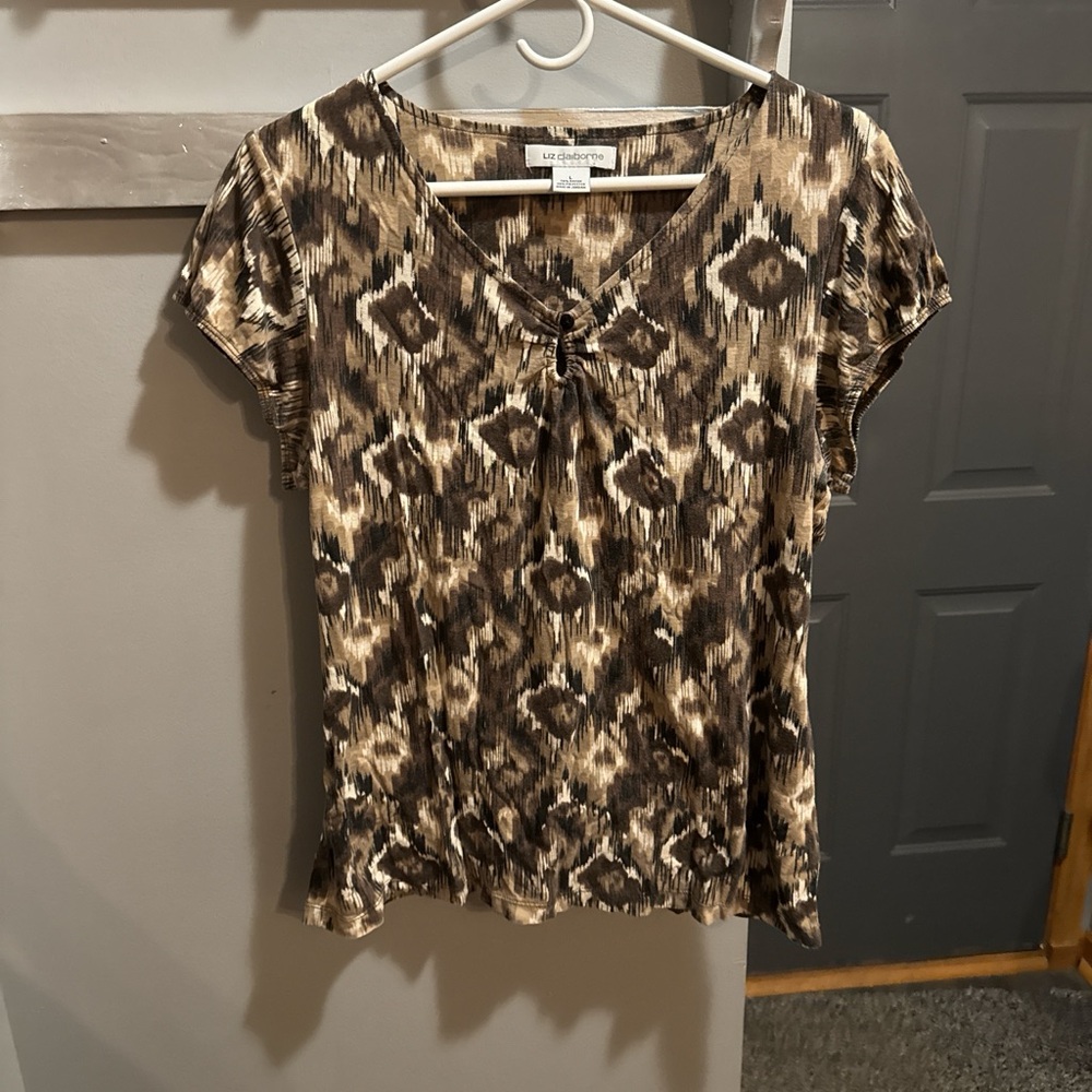 Liz Claiborne Brown Patterned Blouse